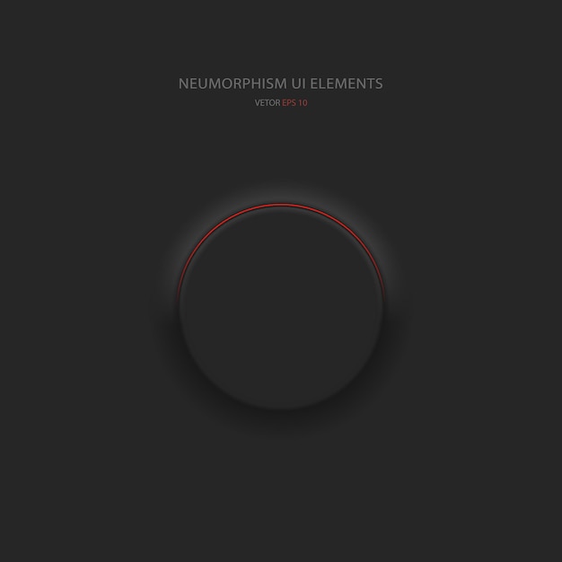 Botón negro redondo en estilo neumórfico con retroiluminación roja Elementos de diseño de interfaz de usuario Ilustración vectorial