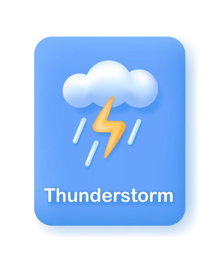 Vector botón o icono para la aplicación móvil meteorológica o el sitio web elemento de previsión de lluvia intensa o tormenta eléctrica 3d
