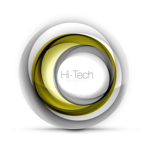 Botón o icono de banner web de esfera tecnológica digital con texto remolino brillante de color diseño de círculo abstracto hitech símbolo futurista con anillos de color y elemento metálico gris ilustración vectorial