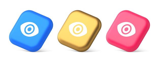 Botón de ojo visibilidad de búsqueda lente óptica aplicación web 3d iconos realistas