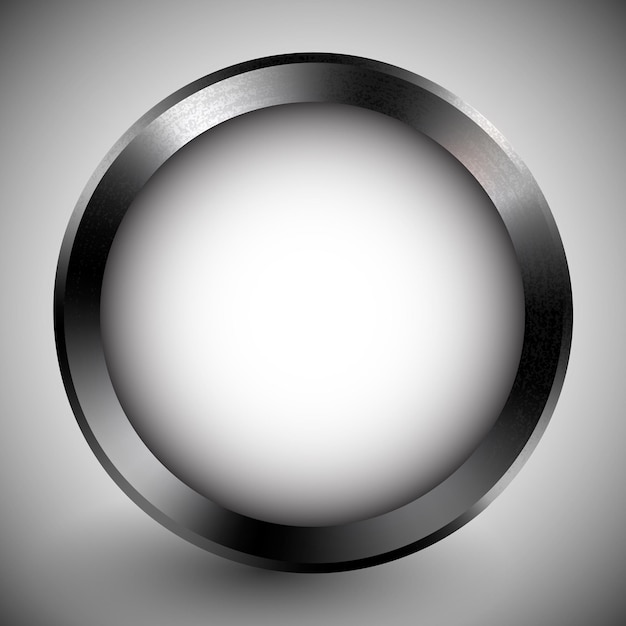 Vector botón realista plantilla blanca en marco metálico herramienta de acero reflectante textura de metal objeto tecnológico