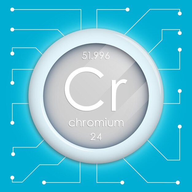 Botón realista con símbolo de cromo El elemento químico es el cromo Vector aislado en blanco