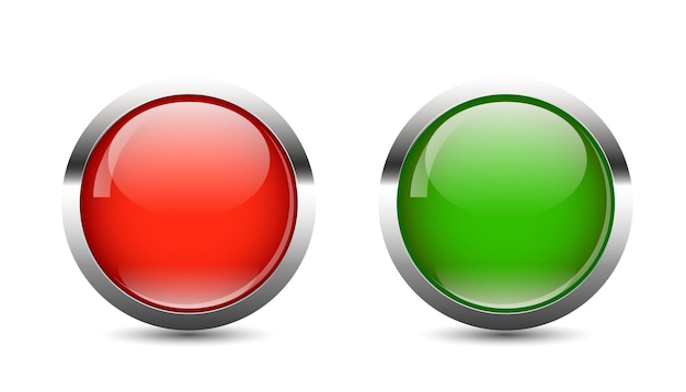 Botón redondo rojo y verde establecido en fondo blanco para el sitio web o sus gráficos vectoriales de diseño