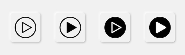 Botón de reproducción Colección de botones de medios Reproducir símbolo en línea y glifo Signo de audio en círculo Icono de medios