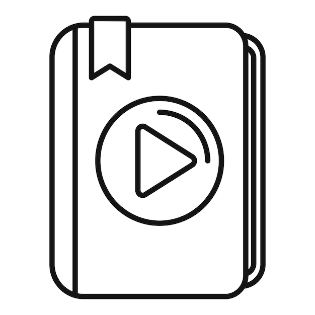 Botón de reproducción en el icono de libro digital contorno vector Escucha audiolibro