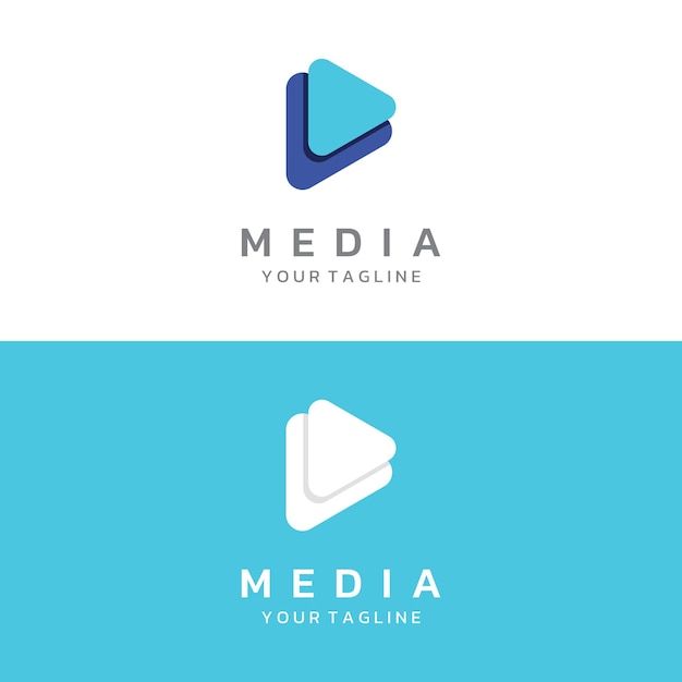 Botón de reproducción del logotipo multimedia con triángulo moderno, el logotipo se puede utilizar para tecnología de impresión multimedia y otros negocios