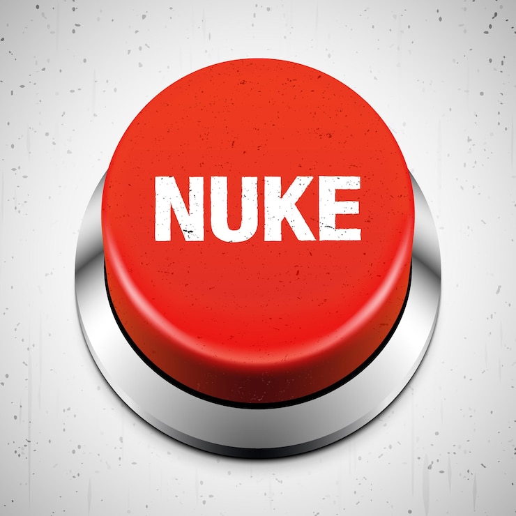 Vector botón rojo nuke sobre un fondo de hormigón grunge ilustración de vector de botón de lanzamiento de bomba nuclear