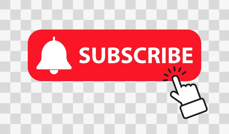 Vector botón rojo suscripción de canal e icono plano de cursor de mano. ilustración vectorial