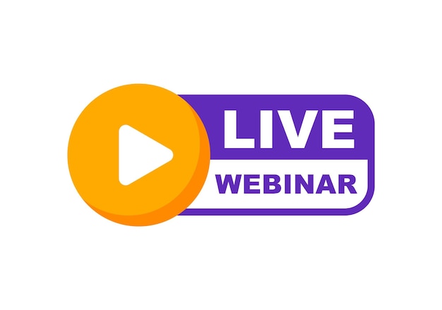 Botón de seminario web en vivo Logotipo de transmisión en vivo Ícono de videoconferencia