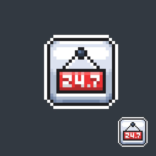 Botón de signo de 24 horas en semanas en estilo pixel art