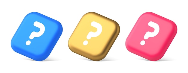Vector botón de signo de pregunta aconsejar atención responder preguntas frecuentes punto de información de internet soporte 3d iconos realistas