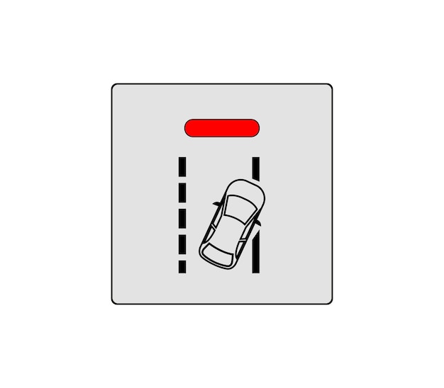 Botón del sistema de seguimiento de vehículos. El sistema de seguimiento de carril está desactivado. Dibujo de boceto de coche moderno.