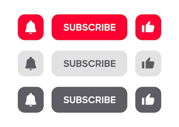 Botón de suscripción Campana, botón de icono de notificación y clic de cursor de mano. Suscríbete al canal social