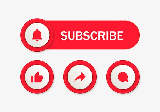 Botón de suscripción de Youtube con íconos de notificación como el ícono de compartir comentarios para la reacción de las redes sociales