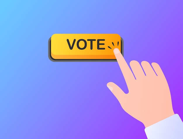 El botón de votación de color plano presiona la mano para votar por favor vote Ilustración vectorial