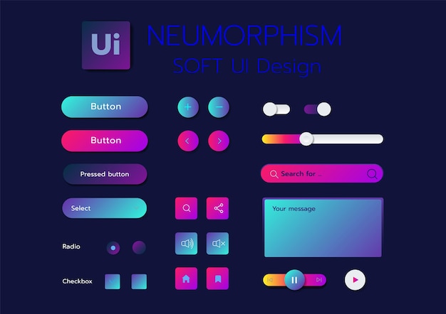 Botones 3D de diseño de interfaz de usuario suave de neumorfismo 3D