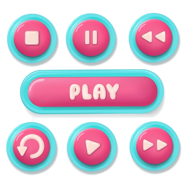 Vector botones 3d rosas para aplicaciones de juegos. botones de color rosa brillante. vector de alta calidad.