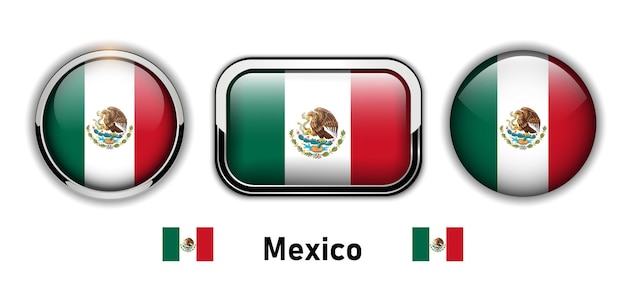 Botones de bandera de México iconos de vector brillante 3d