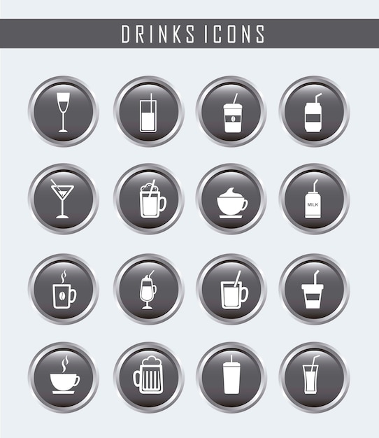 Vector botones de bebidas sobre fondo gris ilustración vectorial