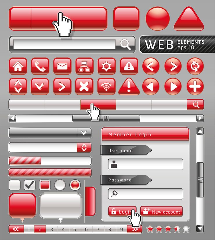Vector botones en blanco para sitio web y aplicación.