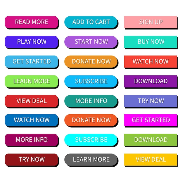 Botones de colores para sitios web con diseño plano