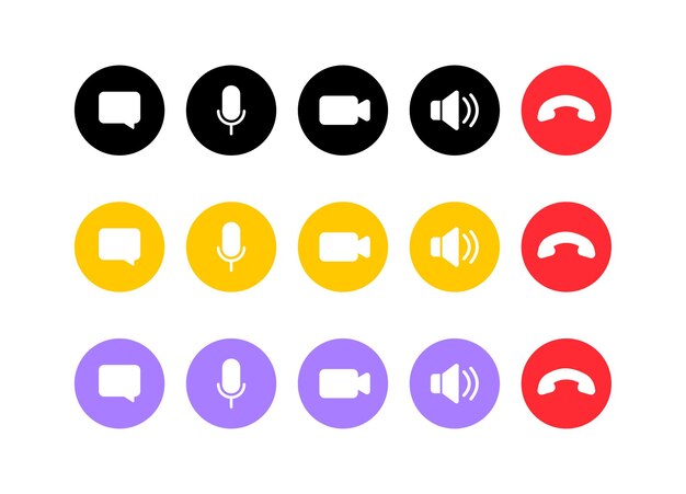 Botones de control Botones de comunicación en línea de color plano Iconos vectoriales