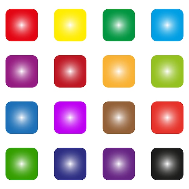 Botones cuadrados con gradiente Elementos brillantes de colores Iconos modernos abstractos Interfaz digital brillante