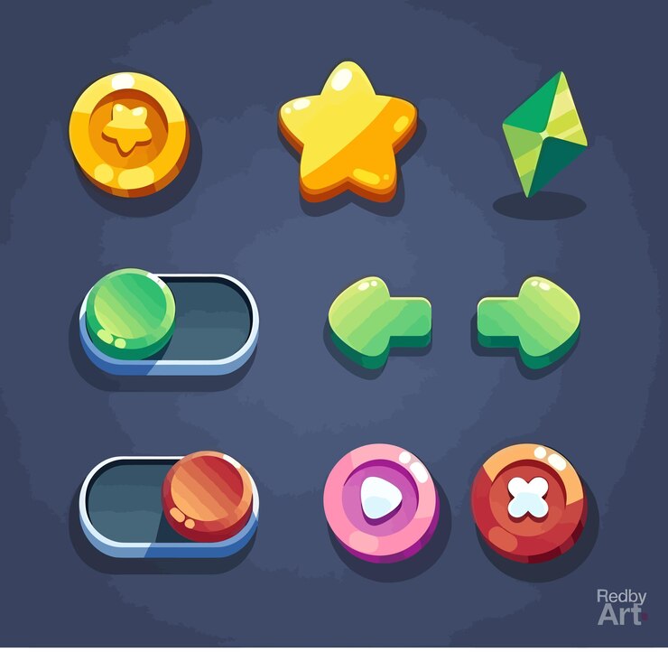 Vector botones e iconos de la aplicación de juego