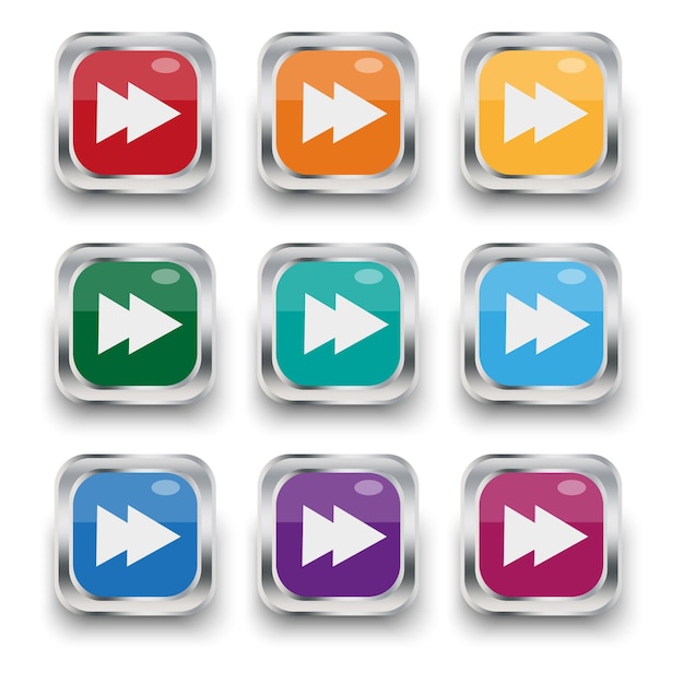 Botones de flecha de colores botones cuadrados volumétricos con flechas ilustración vectorial
