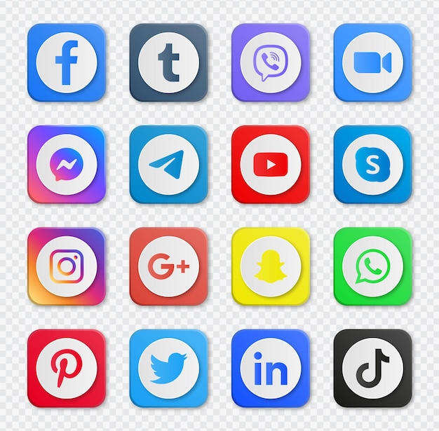 Vector botones de iconos de redes sociales populares o logotipos de red