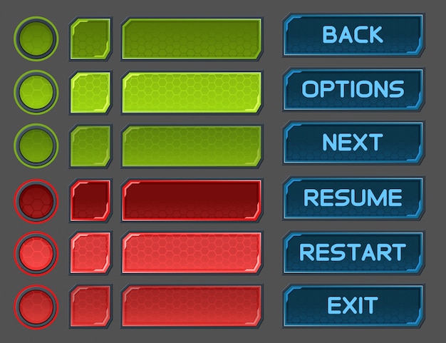 Vector botones de interfaz configurados para juegos o aplicaciones espaciales