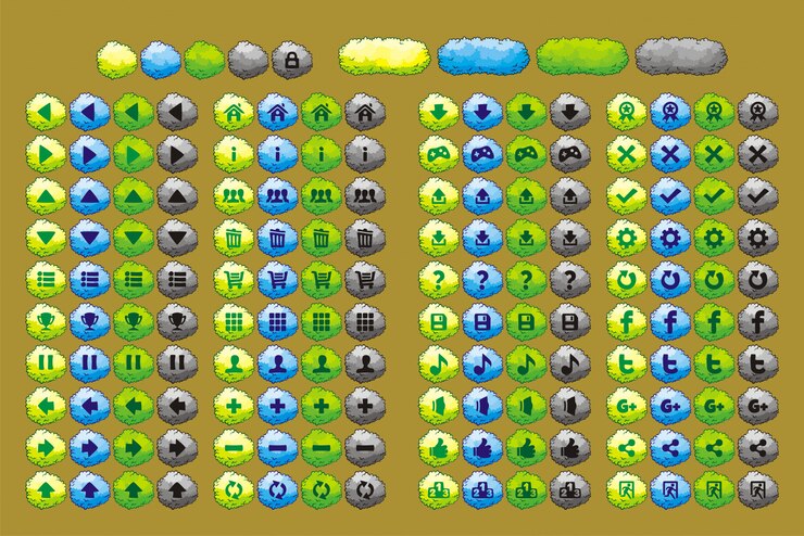 Vector botones de interfaz configurados para juegos o aplicaciones