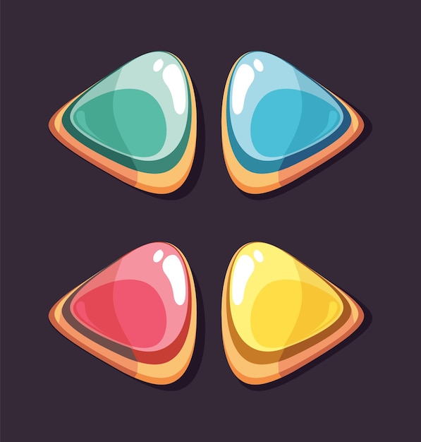 Botones de interfaz de juego Botón brillante derecha o izquierda conjunto de flechas hacia adelante y hacia atrás Elementos de dibujos animados para el diseño de juegos iconos de aplicaciones de usuario de color vectorial