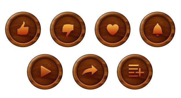 Botones para la interfaz de video blog Botones de "Me gusta", "Compartir", "Añadir a los favoritos" Conjunto de vectores