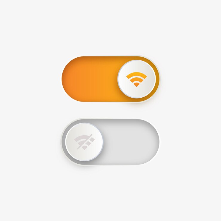 Vector botones de interruptor de palanca con icono de señal de internet wifi y símbolo de desconexión