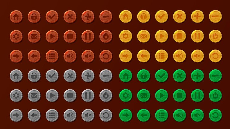 Vector botones de juego diseñados para juegos o aplicaciones web y móviles