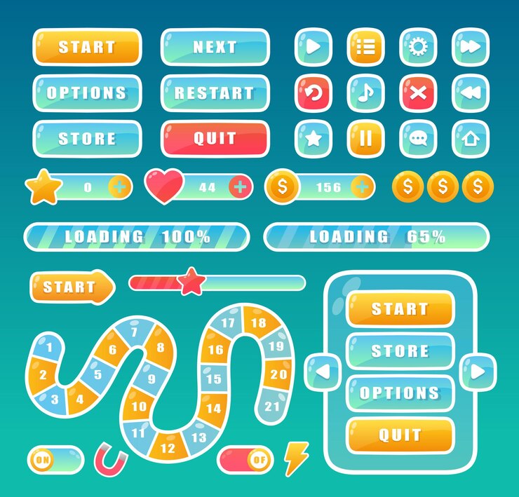 Vector botones para juego de usuario móvil ui set