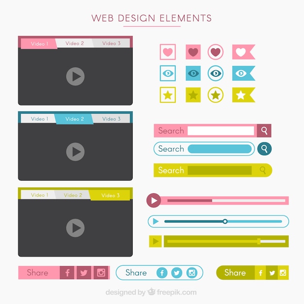 Vector botones lindos con una gran cantidad de elementos del sitio web