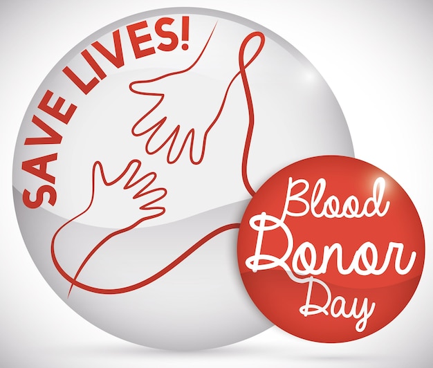 Botones con mano amiga salvando vidas para el Día del Donante de Sangre