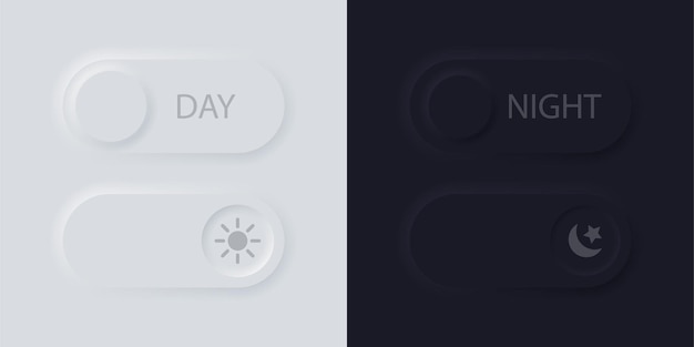 Botones de modo diurno y modo nocturno en estilo de diseño neumórfico