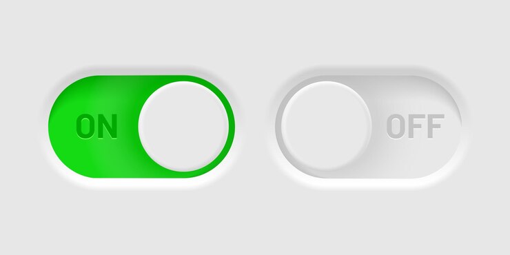 Vector botones o iconos de interruptor de encendido y apagado abrir y cerrar botones de ux de interfaz de usuario activos e inactivos para la aplicación