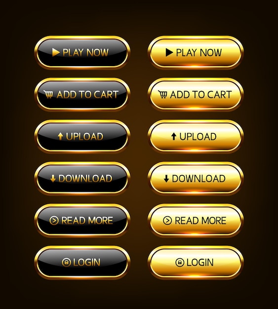 Botones de oro para el sitio web Botones de lujo para el diseño web Vector setx9