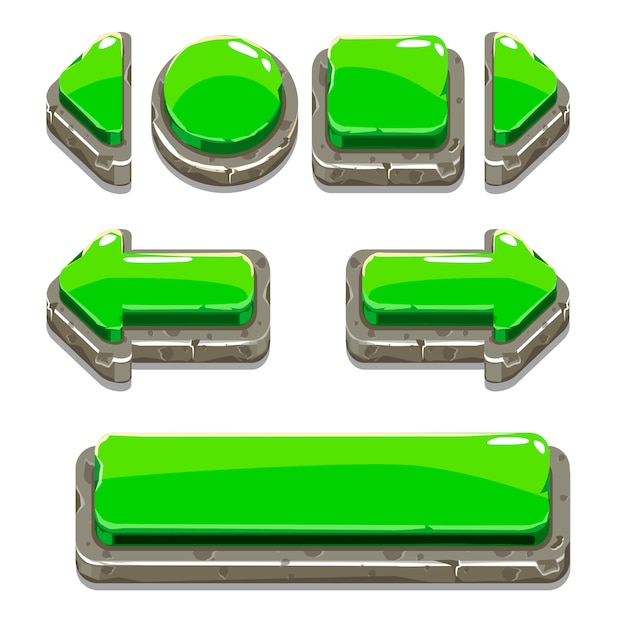 Botones de piedra verde de dibujos animados para juego