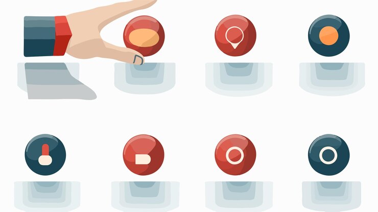 Vector botones planos modernos de sitios web y cursor de ratón de mano para el diseño de desarrollo web