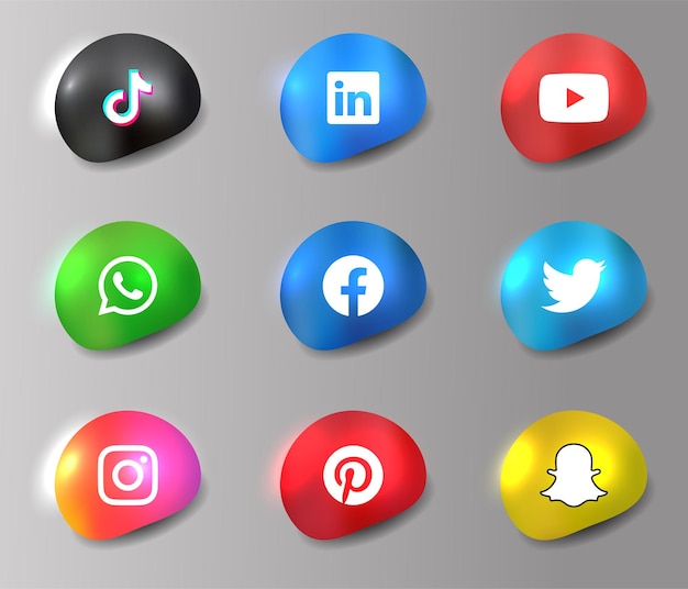 Botones de redes sociales set colección acero en color de fondo negro