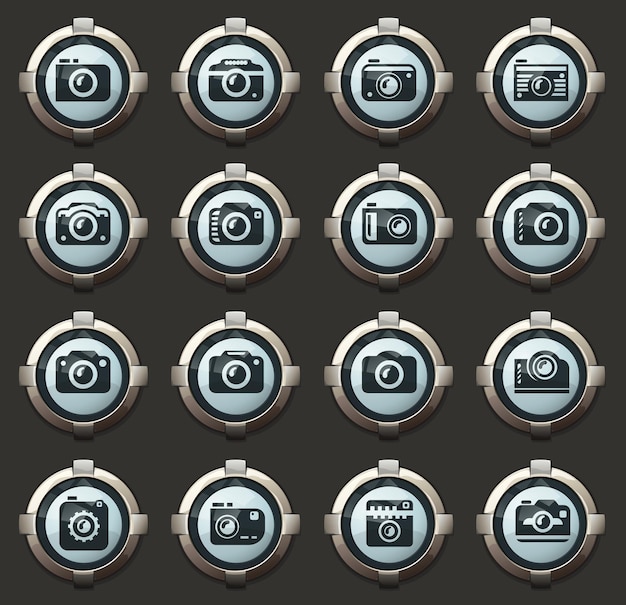 Botones redondos con estilo de vector de cámara de fotos para aplicaciones móviles y web