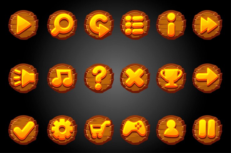 Vector botones redondos de madera para juego gui.