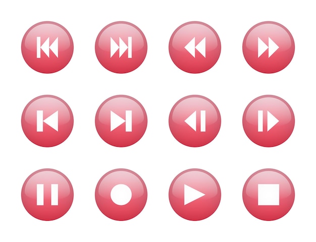 Botones redondos del reproductor multimedia vectorial