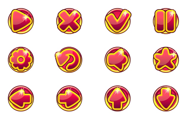 botones de set de colección de círculos rojos para Ui Game