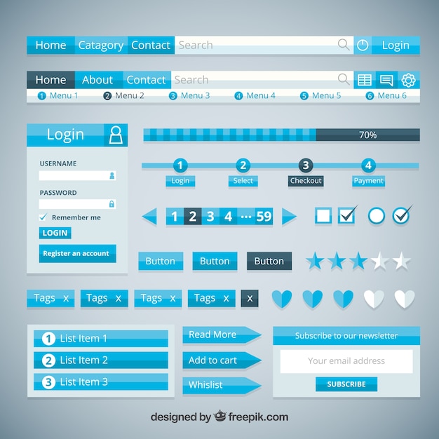 Vector botones de sitio web y elementos de diseño plano